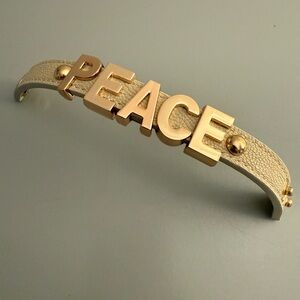 BCBG Max Azria “PEACE” Leather Cuff Bracelet – Gold & Cream